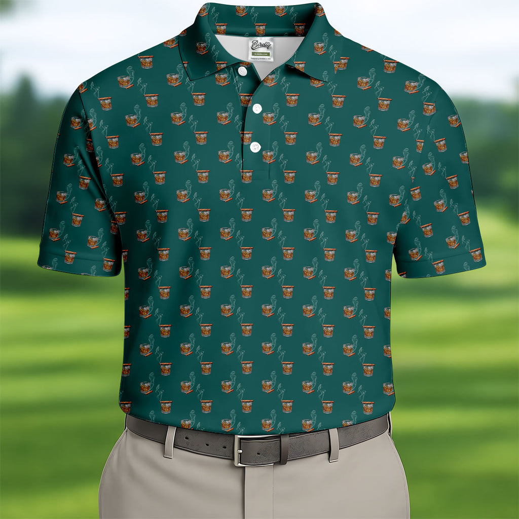 Smoke Whiskey Green Golf Shirt, Golf Whiskey Polo Shirts For Men, Golf Shirts For Men