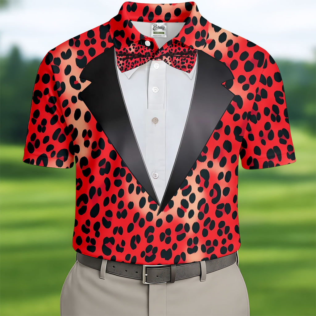 Red Leopard Funny Costume Hawaiian Golf Shirt, Polo Shirts For Men, Golf Shirts For Men