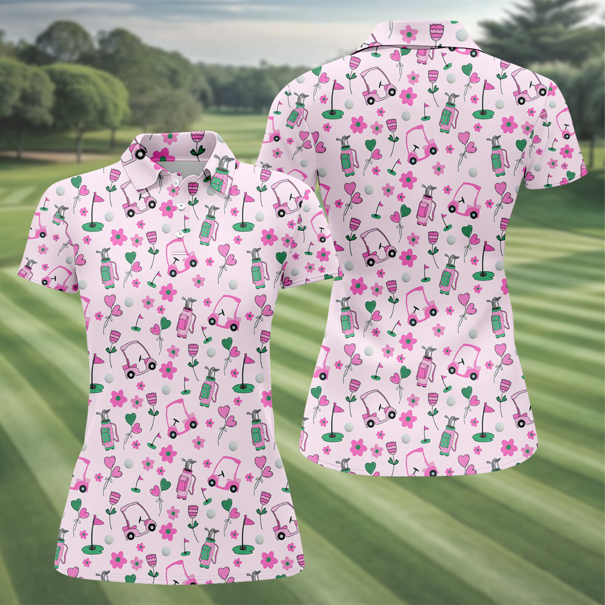 Seamless Pink Green Funny Womens Golf Polo Shirt, Ladies Golf Shirt, Mothers Day Gifts