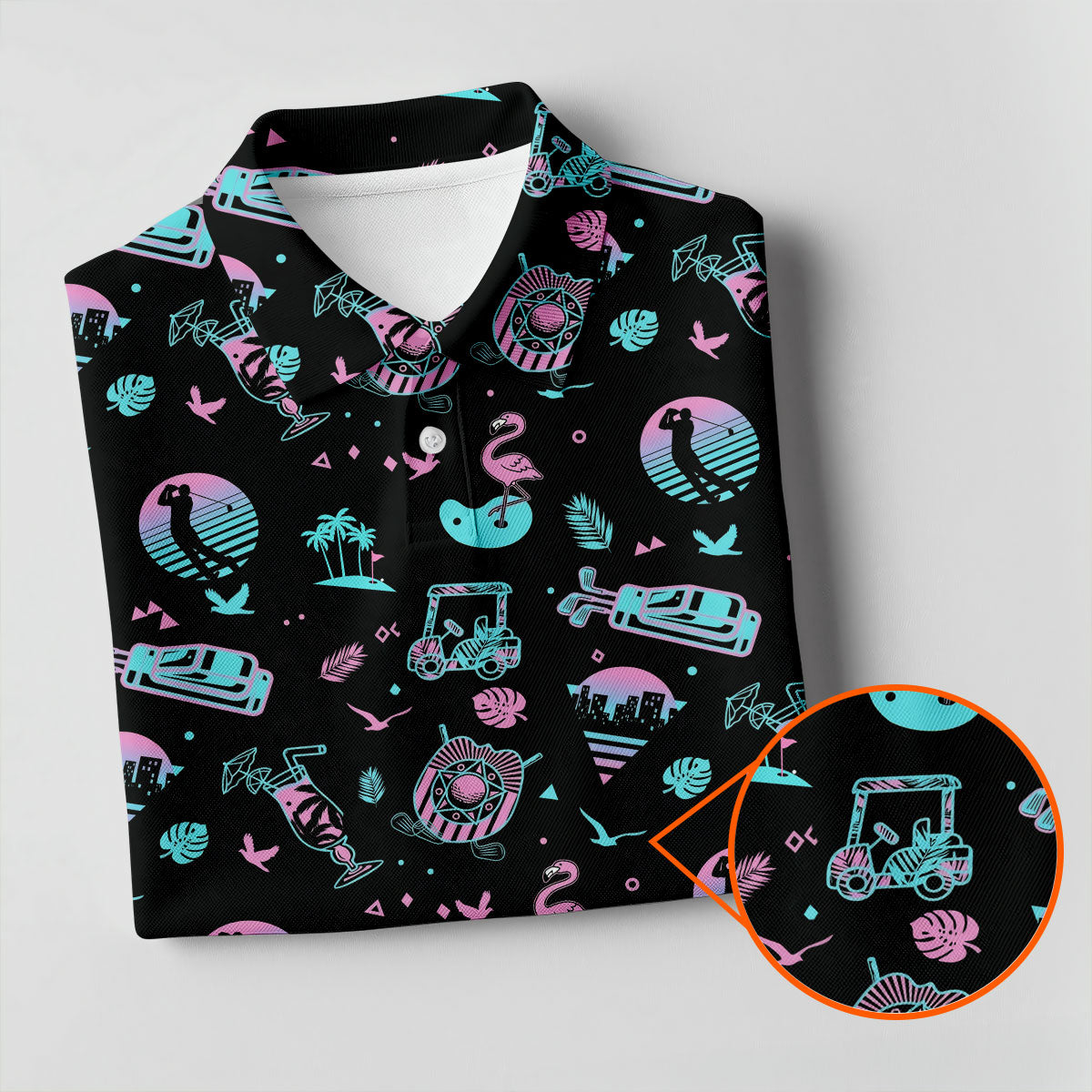 Flamingo Tropical Gradient Colors Retro Golf Shirt, Golf Tops For Men, Golf Shirts For Men