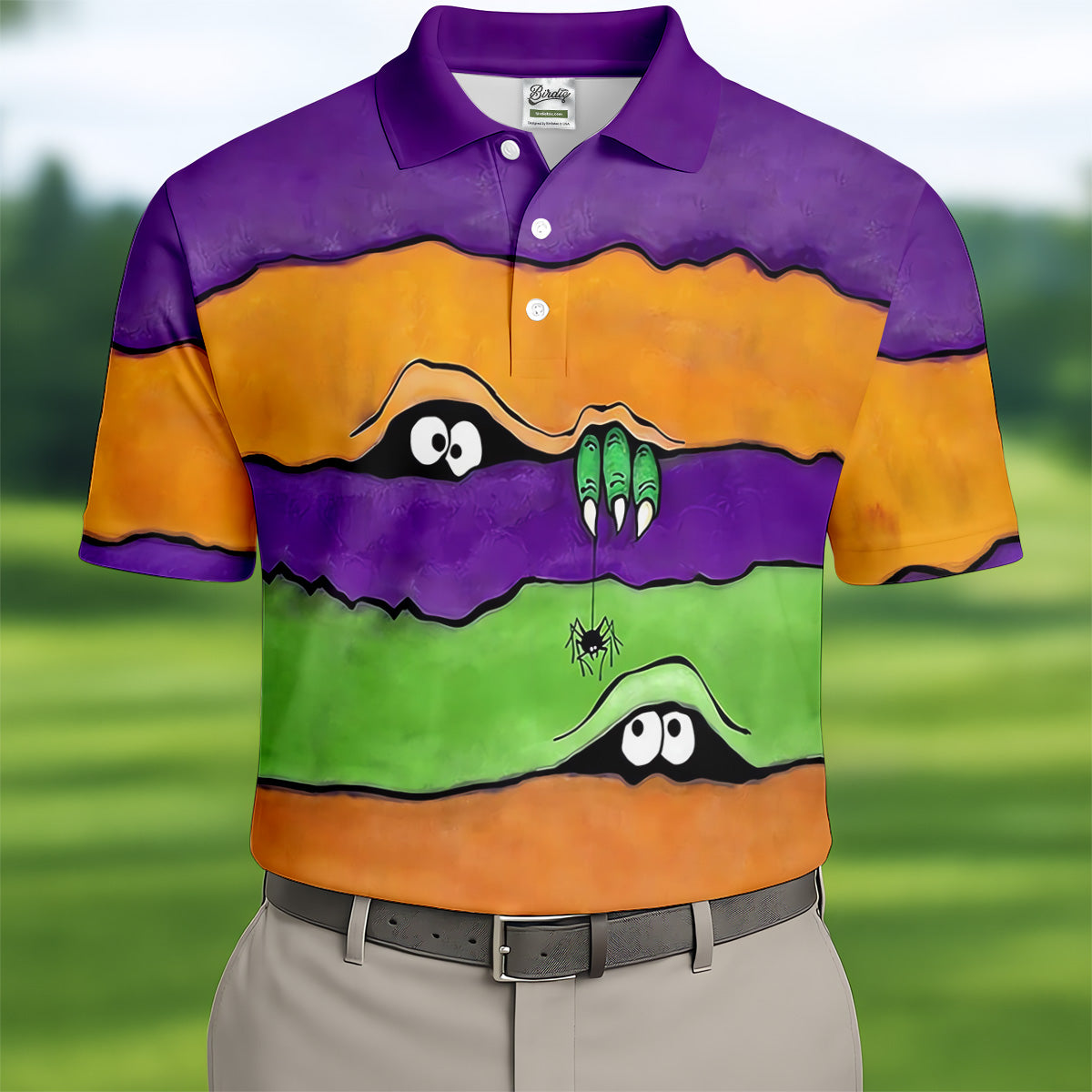 Funny Halloween Peeping Eyes Polo Shirts For Men, Golf Tops For Men, Halloween Golf Shirt