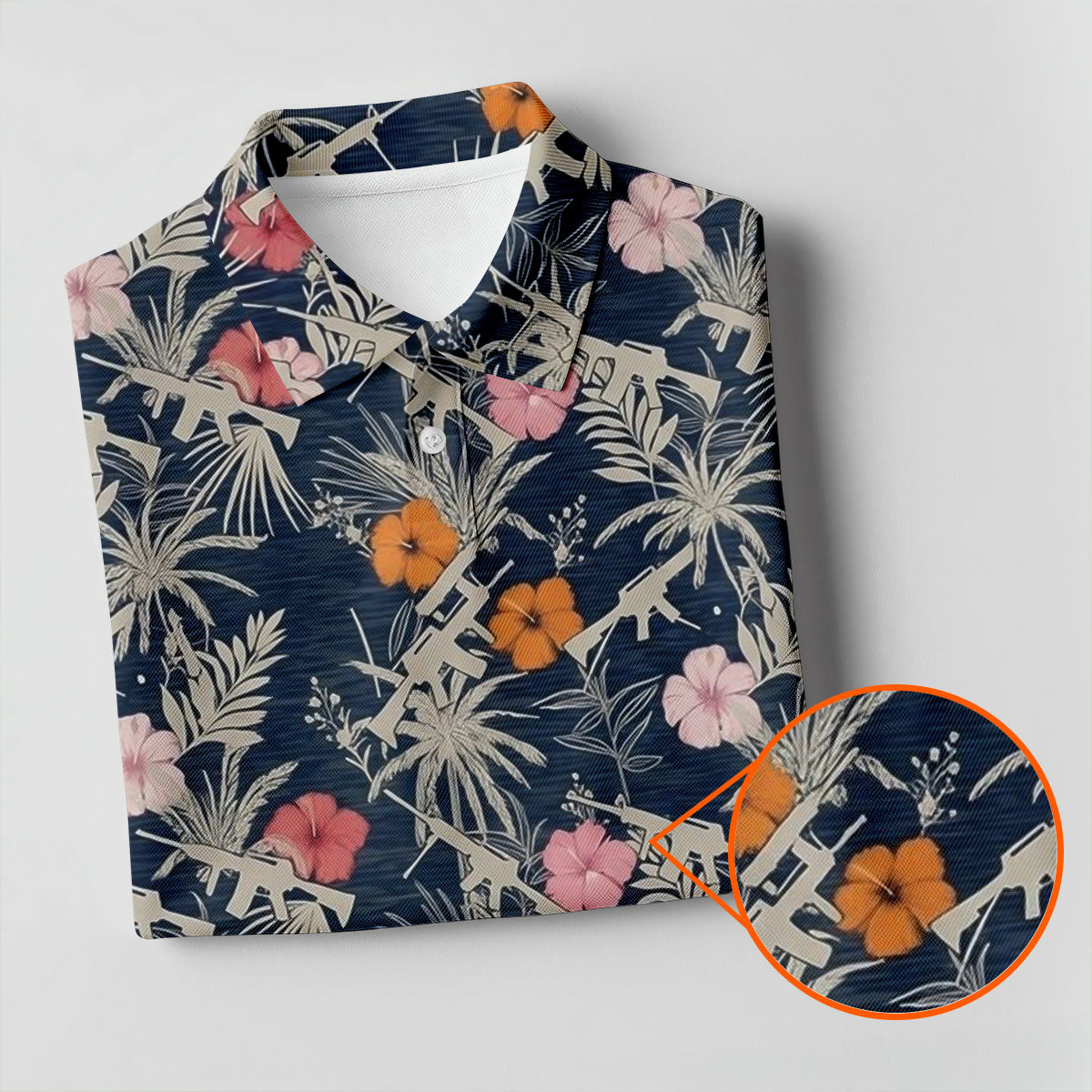 Hawaiian Hibicus Military Theme Navy Golf Shirt, Golf Shirts For Men, Polo Shirts For Men