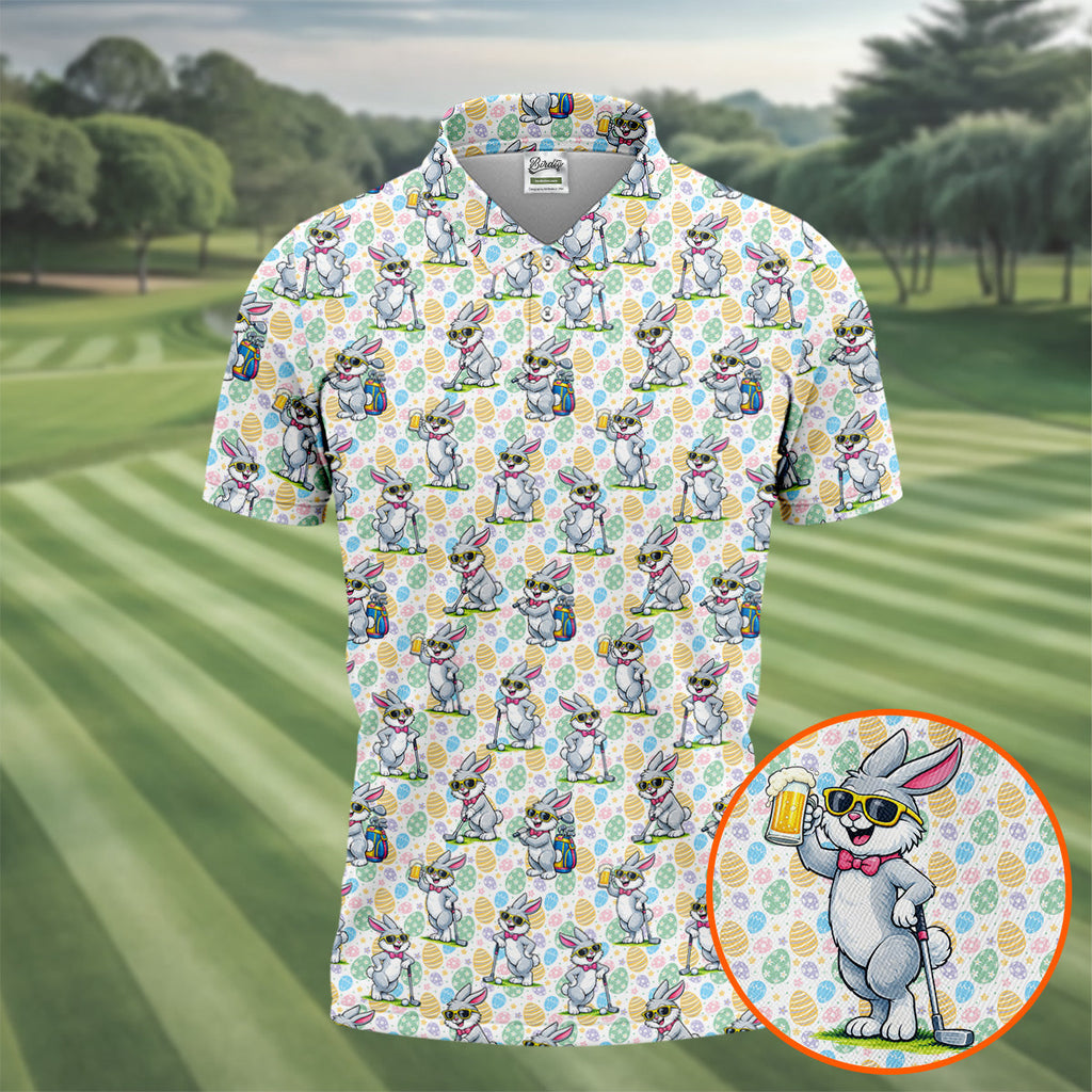 Funny Easter Bunny Golf And Beer Golf Shirts For Men, Men's Funny Golf Shirts, Polo ShirtFor Men