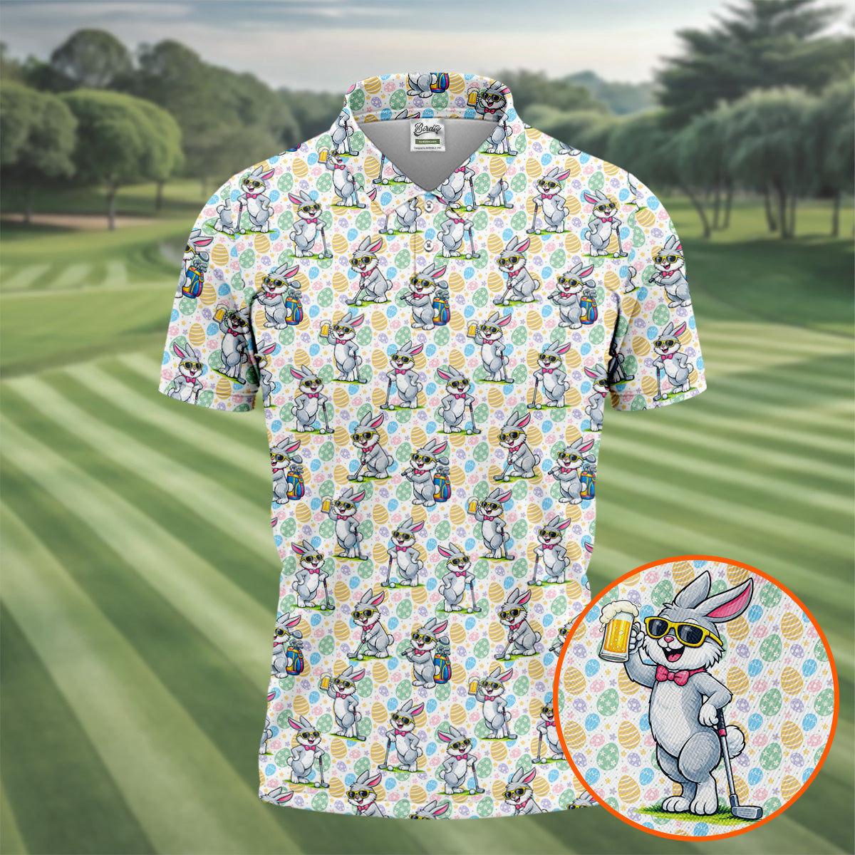 Funny Easter Bunny Golf And Beer Golf Shirts For Men, Men's Funny Golf Shirts, Polo ShirtFor Men