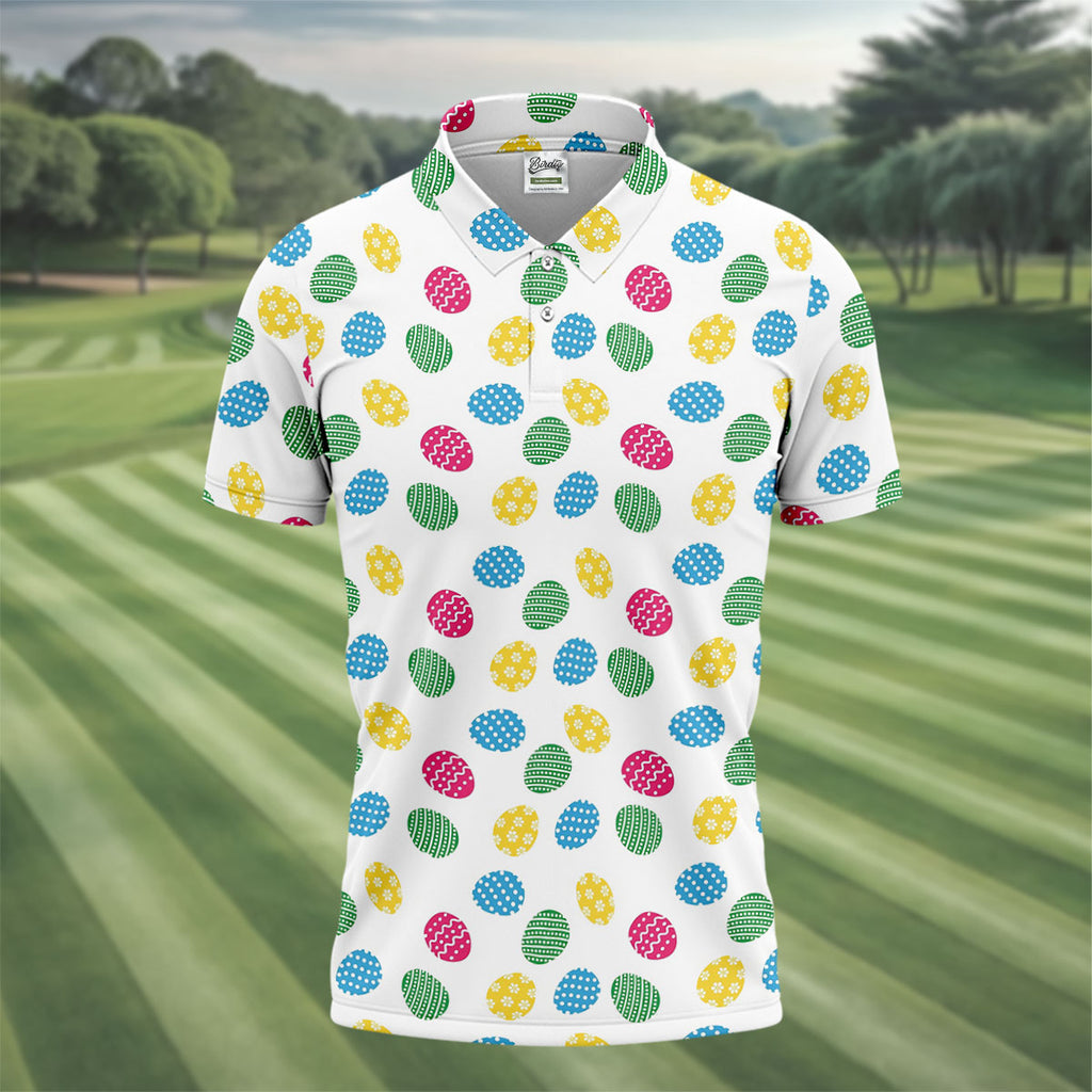 Colorful Easter Eggs White Golf Shirt, Cute Golf Outfit, Polo Shirts For Men, Golf Shirts For Men