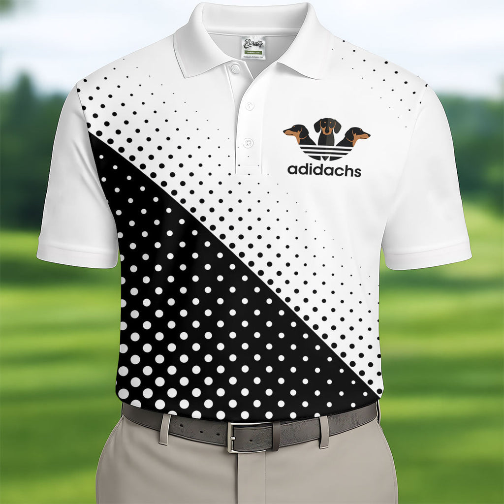 Adidachs Funny Dachshund White Golf Shirt, Men's Funny Golf Shirts, Polo Shirts For Men