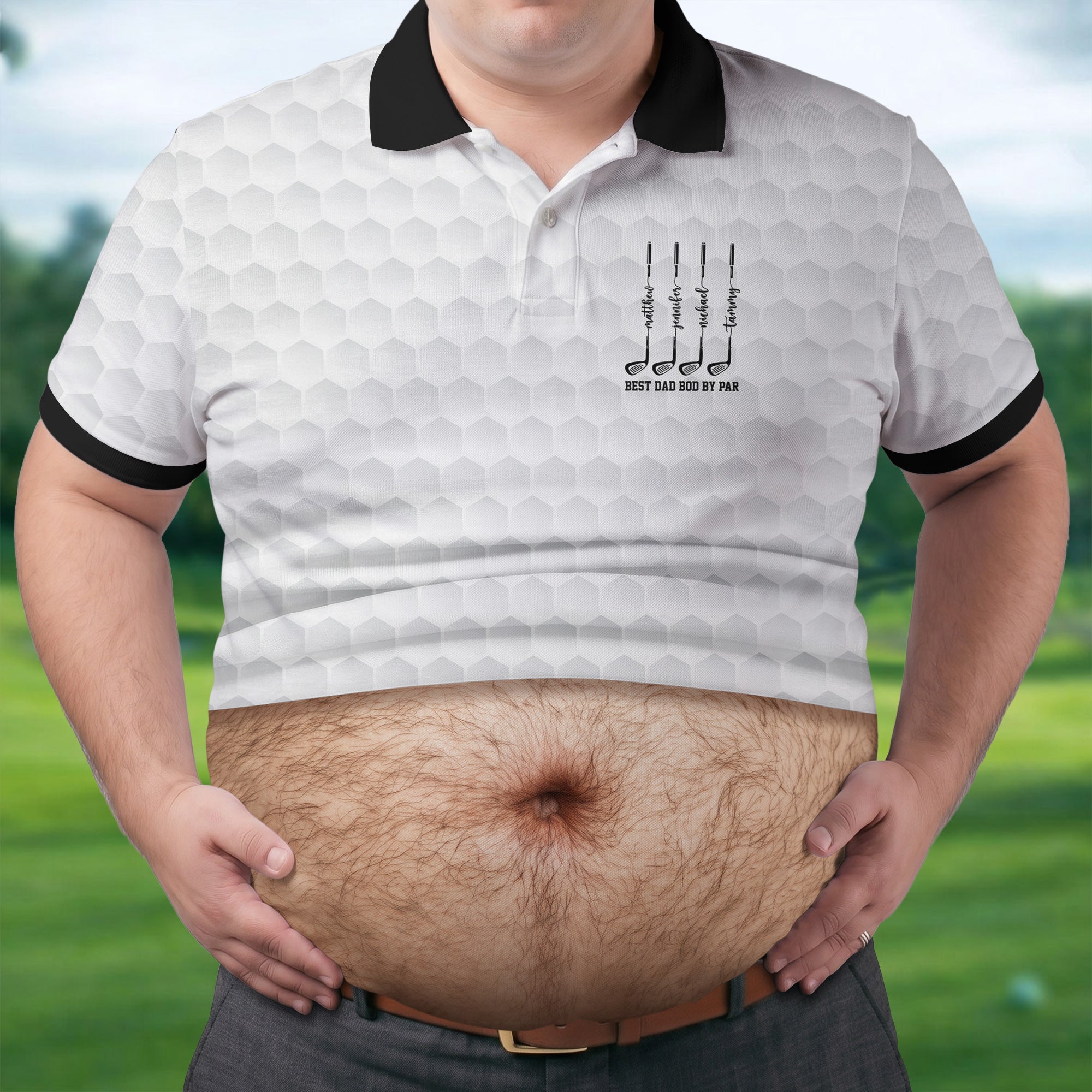 Best Dad Bod By Par White Men's Funny Golf Polo Shirts, Father's Day Golf Shirt, Golf Gift For Dad