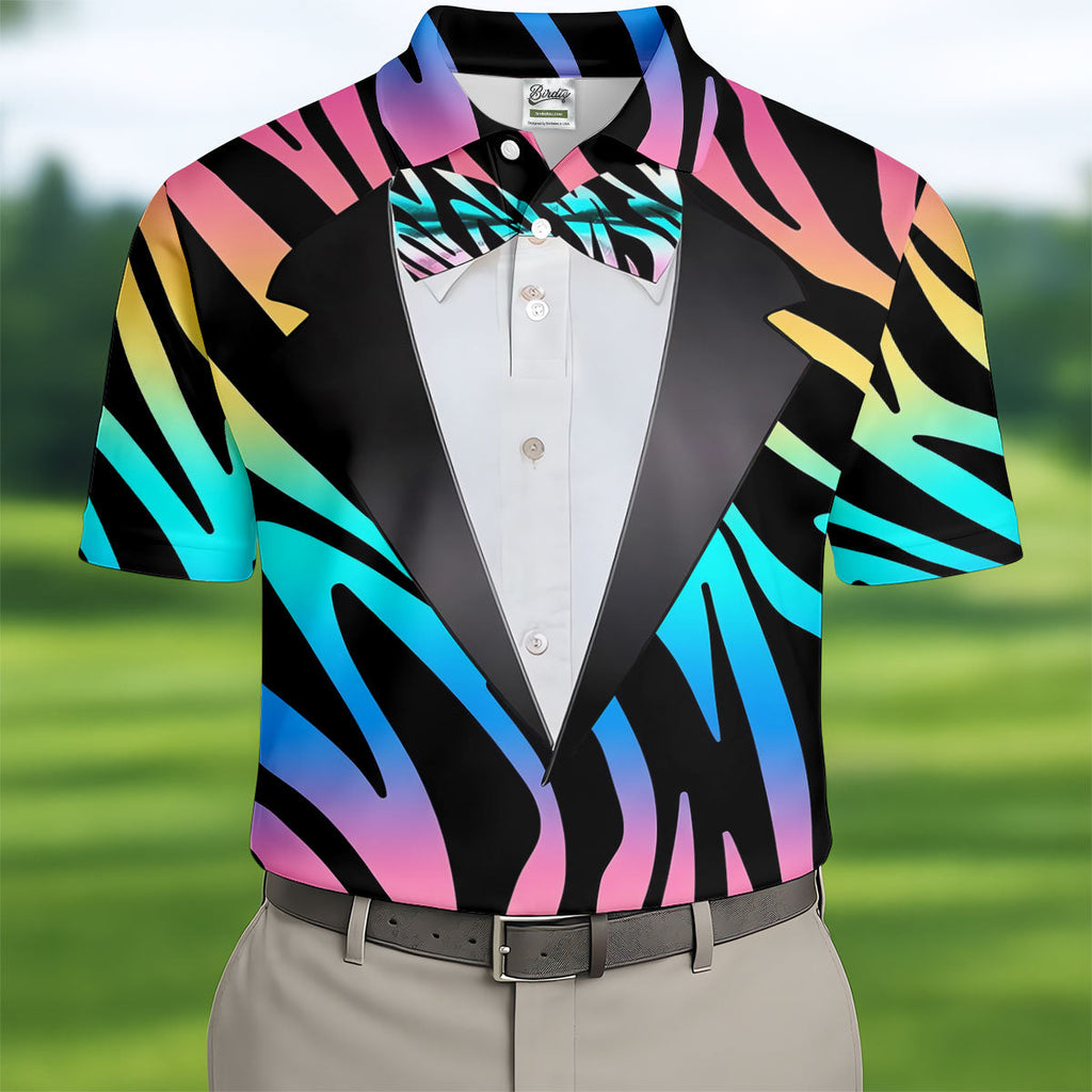 Colorful Zebra Funny Costume Hawaiian Golf Shirt, Polo Shirts For Men, Golf Shirts For Men