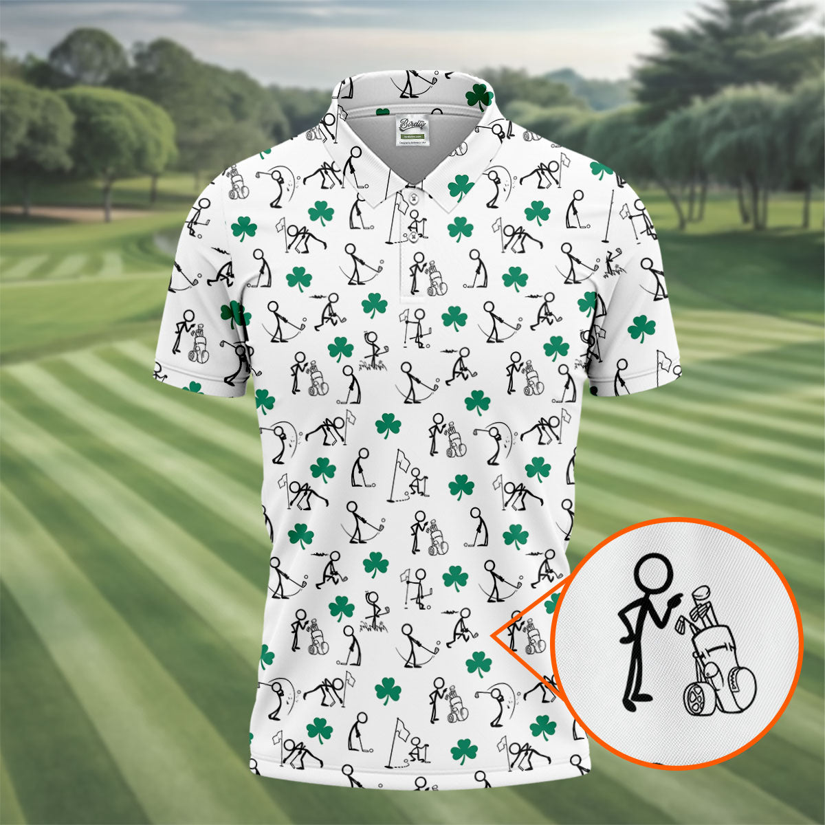 Stick Figure Golf Pose St Patrick's Day Shamrock White Golf Shirt, Polo Shirts For Men, Golf Shirts For Men