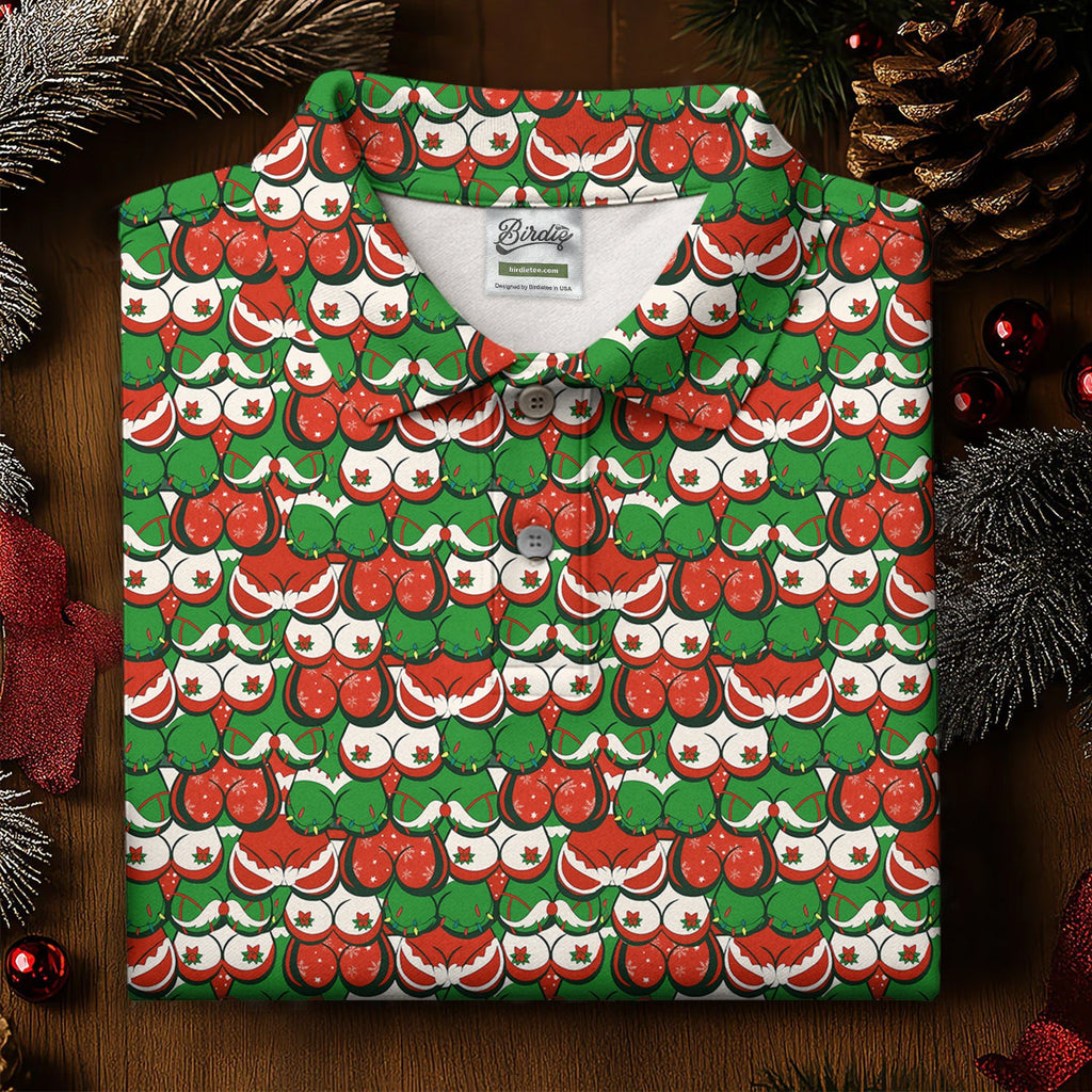 Funny Christmas Red And Green Men's Golf Polo Shirts, Christmas Golf Shirt, Cute Golf Outfit, Golf Gift For Men
