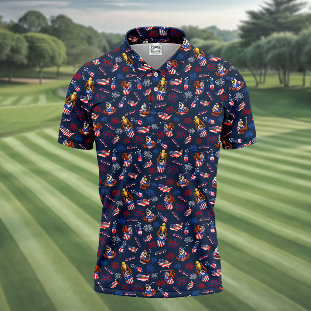 Patriotic Bald Eagle 250 Celebration Golf Tops For Men, 4th Of July Golf Shirts For Men, Men's Golf Polo