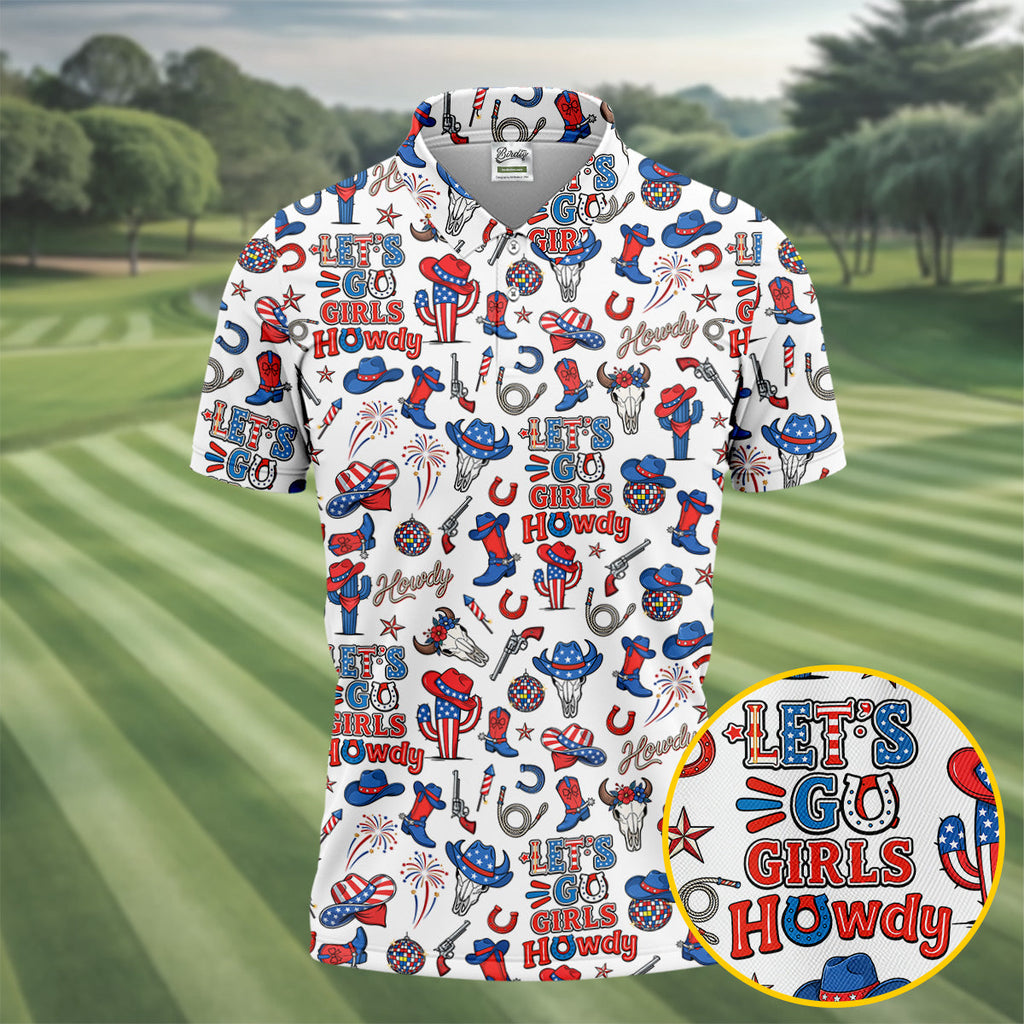 Let's Go Girl Howdy 250th Anniversary Western Cowboy Patriotic 4th Of July Golf Shirt, Golf Shirts For Men