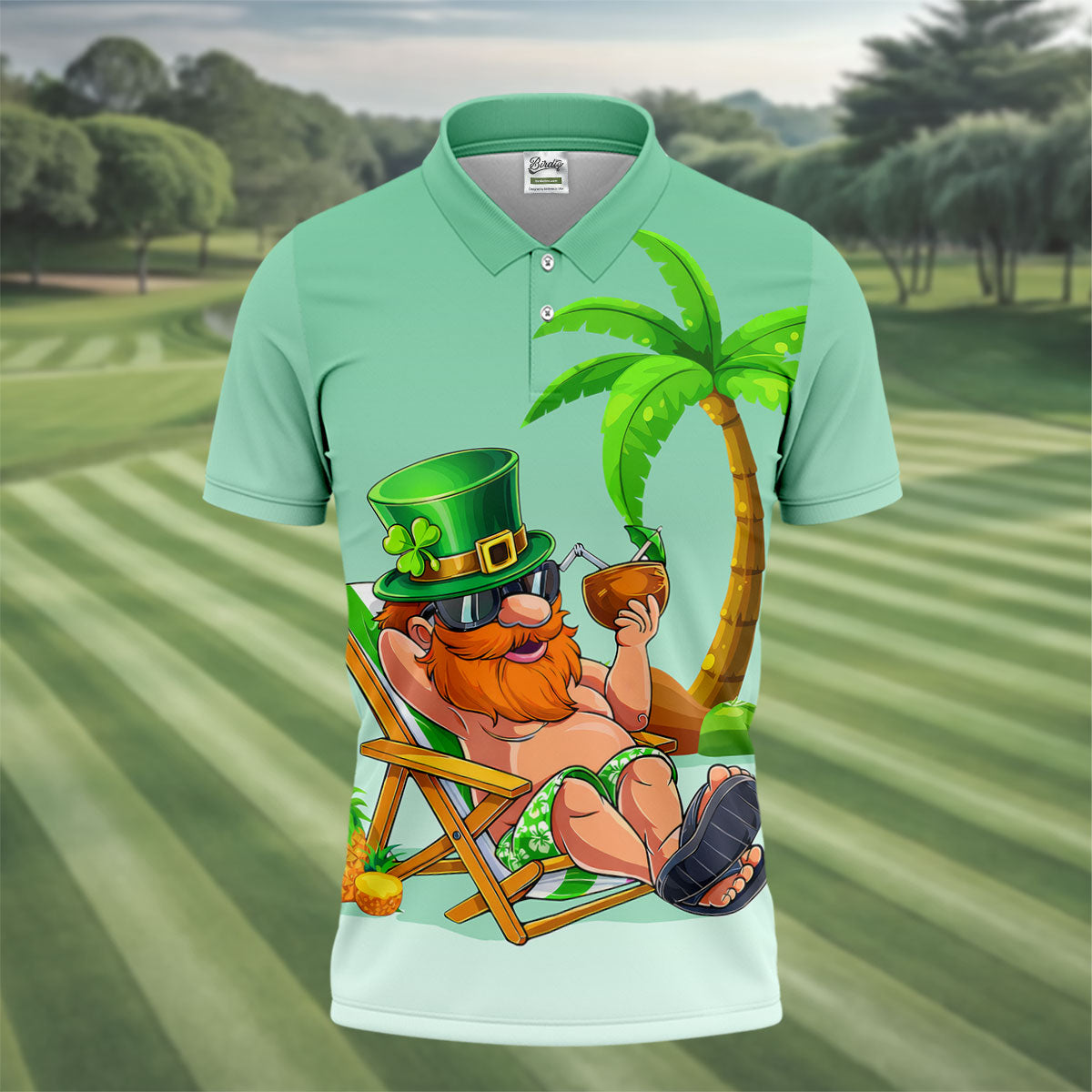 Leprechaun St Patrick's Day Hawaiian Summer Fun Golf Shirt, Golf Tops For Men, Golf Shirts For Men