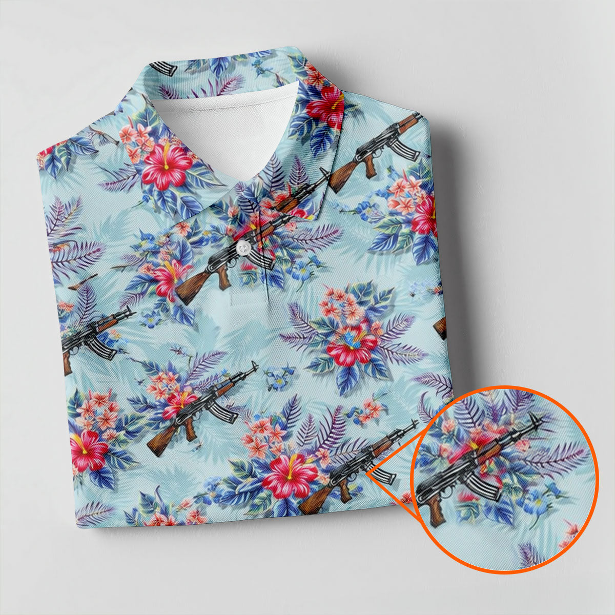 Hawaiian Floral Military Theme Light Blue Golf Shirt, Golf Shirts For Men, Polo Shirts For Men