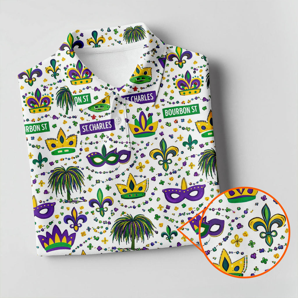 Crown Mask Fleur De Lis Mardi Gras Golf Shirt, Golf Tops For Men, Polo Shirts For Men, Golf Shirts For Men