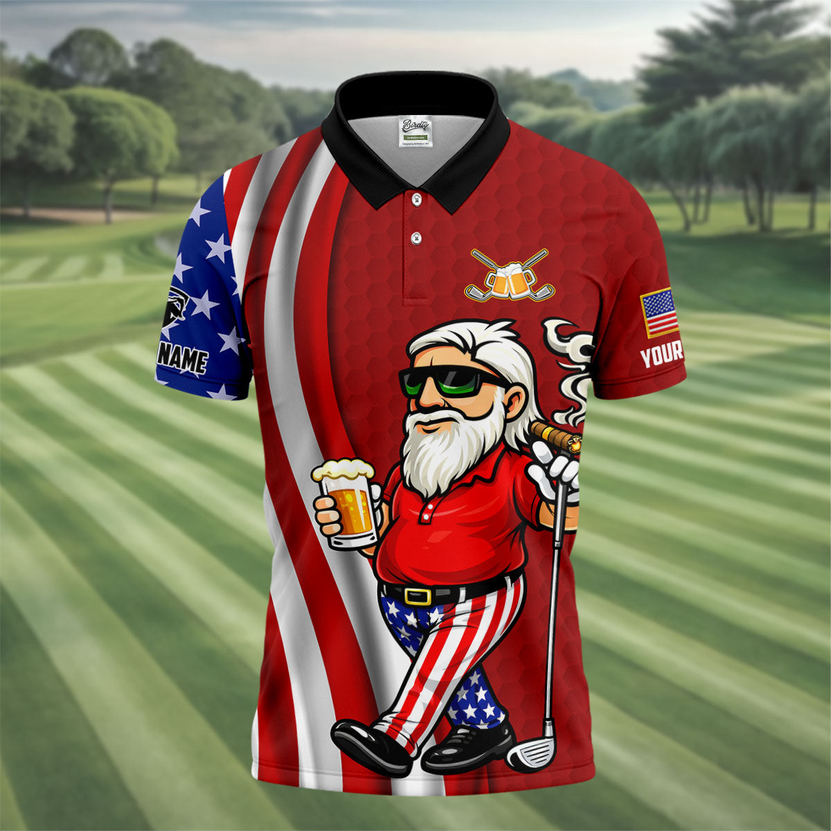Happiness Is An Old Man With A Beer Funny 4th Of July Red Golf Shirt, 250th Anniversary Golf Shirts For Men