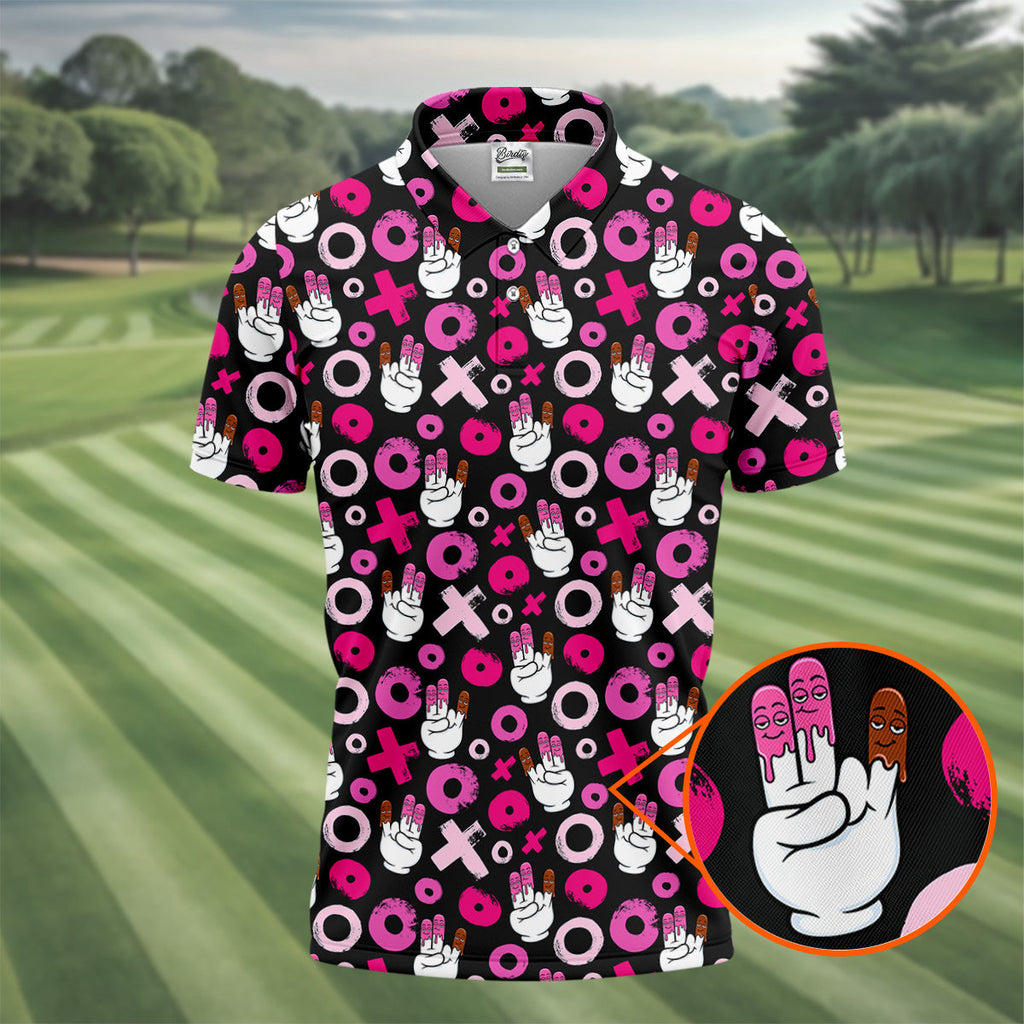 Chocolate Fingers Adult Humor XOXO Fun Golf Shirts For Men, Valentines Golf Gift, Polo Shirts For Men