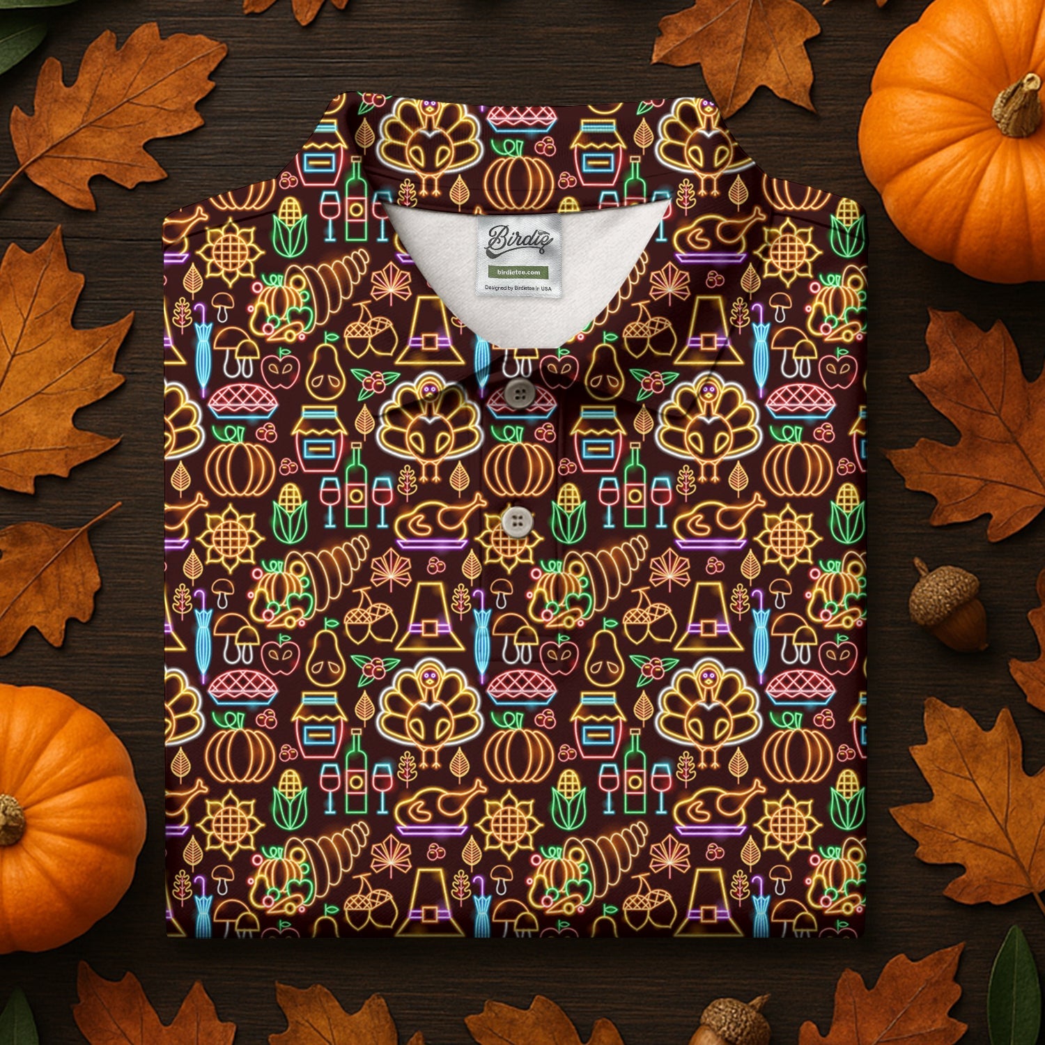 Thanksgiving Party Neon Print Golf Tops For Men, Polo Shirts For Men, Golf Gift For Men