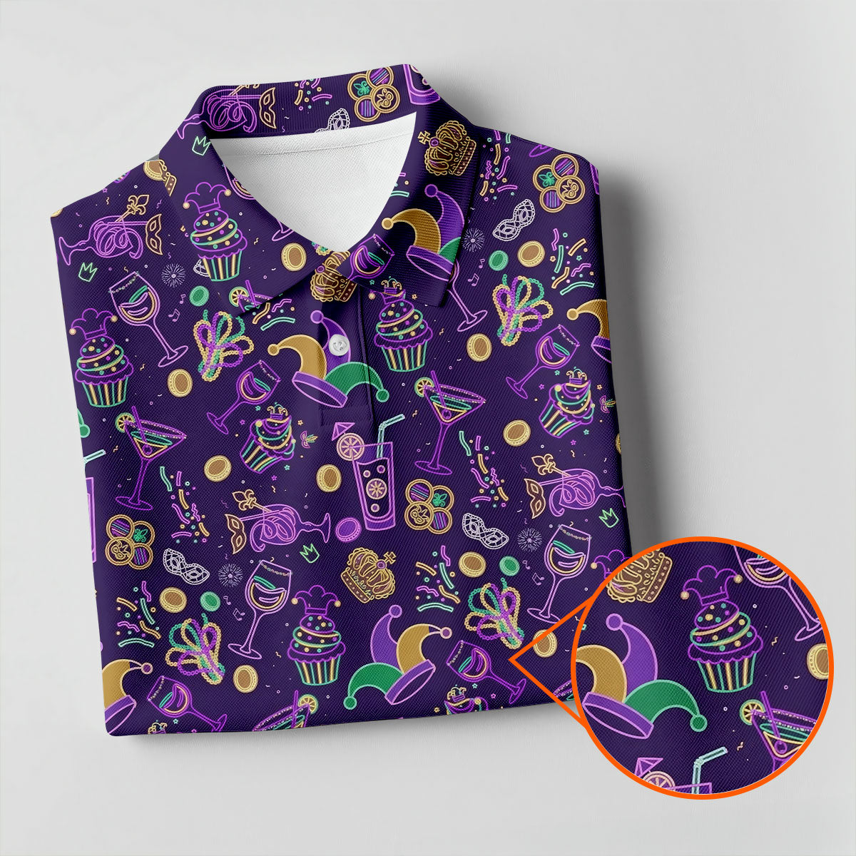 Mardi Gras Food Green Gold Purple Golf Tops For Men, Polo Shirts For Men, Golf Shirts For Men