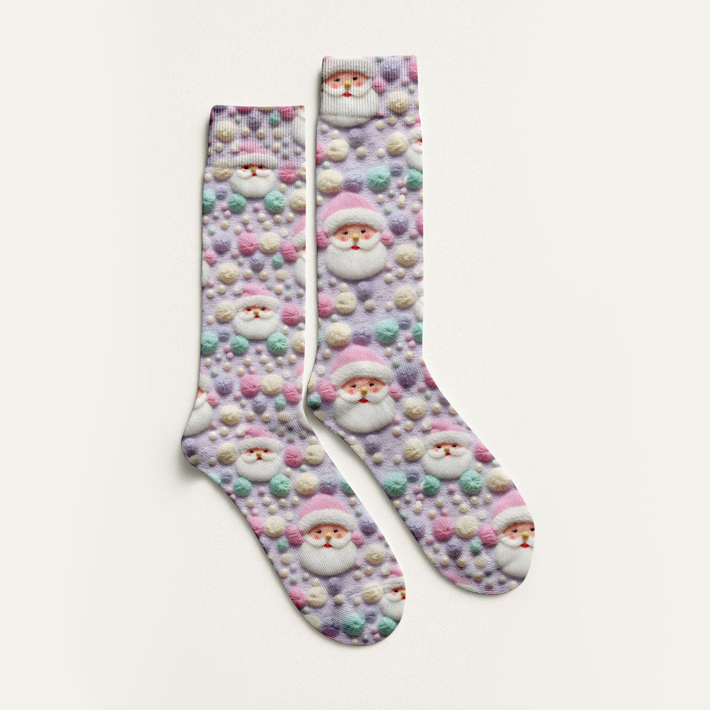 Knit Santa Pastel Pattern Golf Sock, Funny Golf Socks, Christmas Golf Gift, Golf Accessory