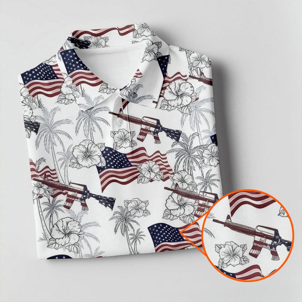 American Flag Pattern 4th Of July Tropical Vibe Patriotic Golf Shirt, 250th Anniversary Golf Shirts For Men