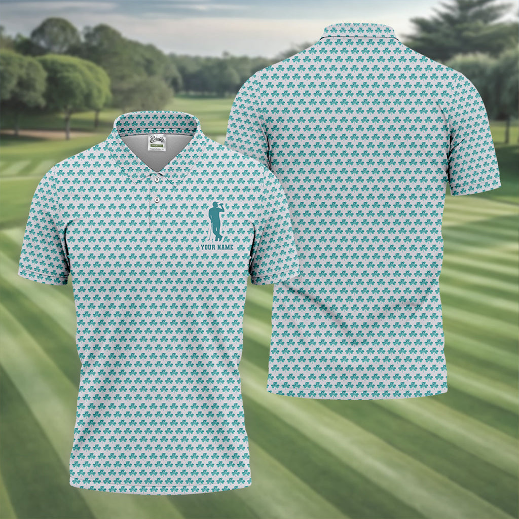 St Patrick's Day Shamrock Golf And Beer Blue And White Golf Shirt, Polo ShirtFor Men, Golf Shirts For Men