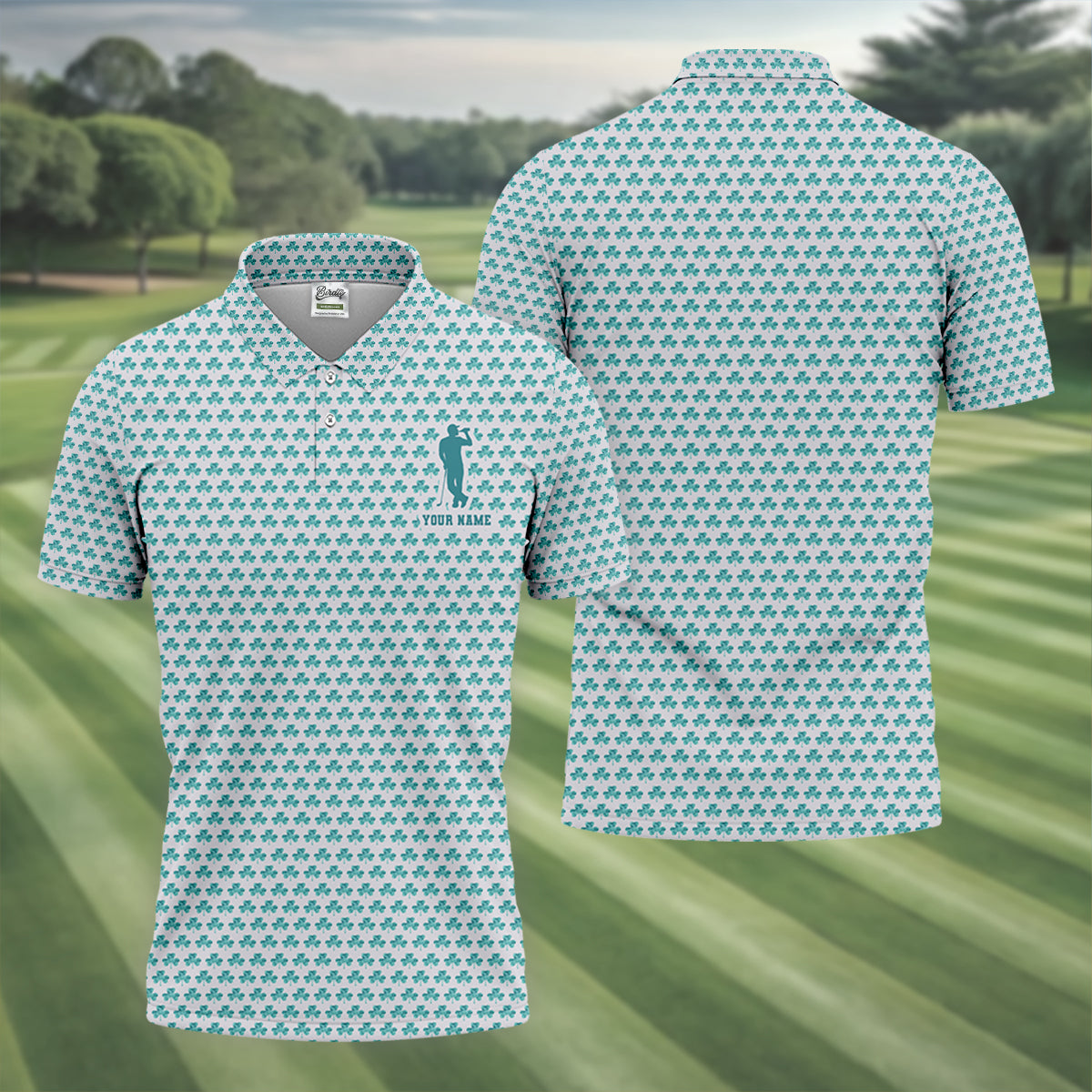 St Patrick's Day Shamrock Golf And Beer Blue And White Golf Shirt, Polo ShirtFor Men, Golf Shirts For Men
