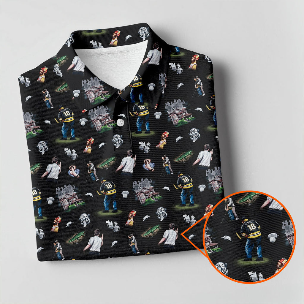 30th Anniversary Sport Movie Character Iconic Moments Black Golf Shirt, Men's Funny Golf Shirts, Golf Shirts For Men