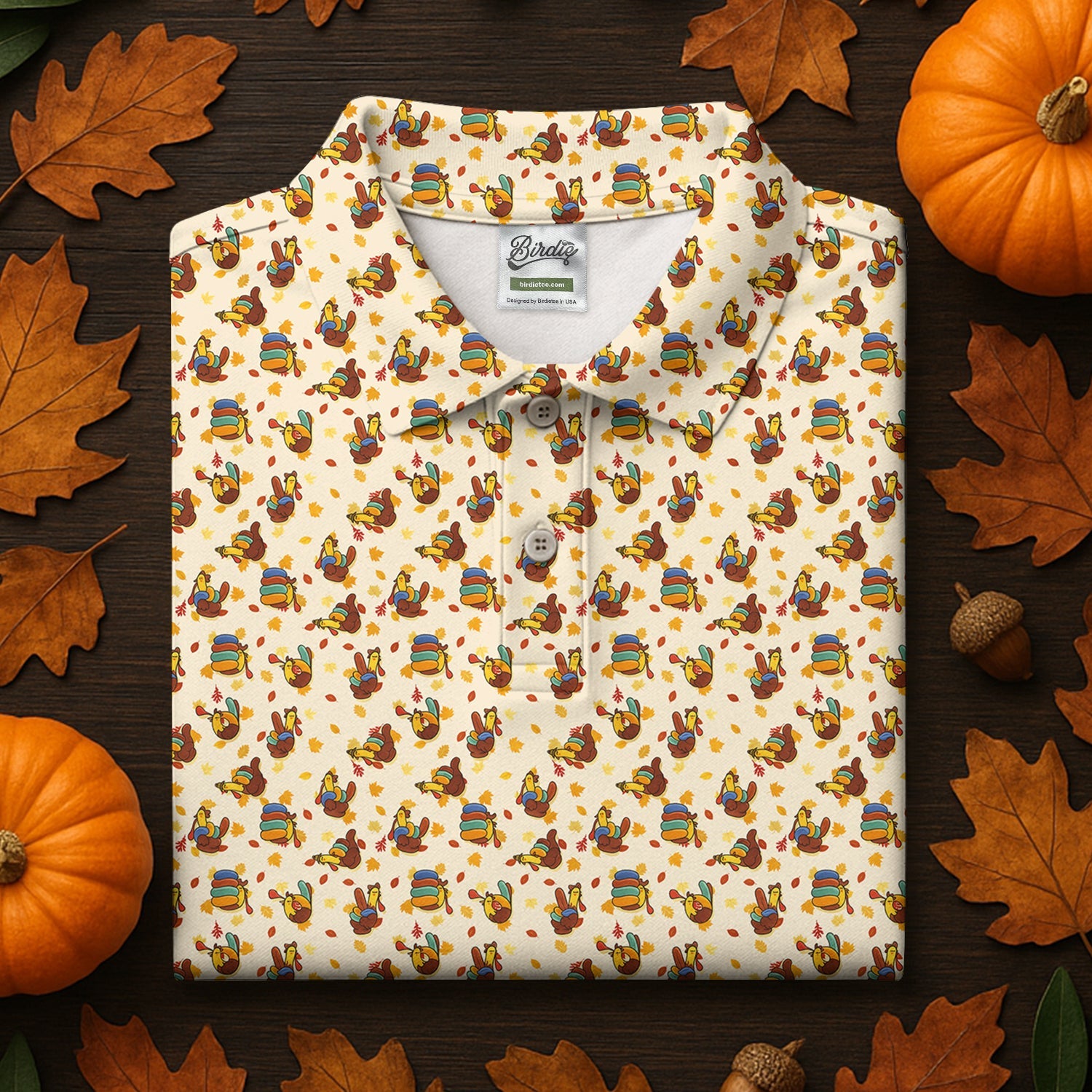 Funny Thanksgiving Pumpkin Autumn Leaf Polo Shirt, Polo Shirts For Men, Cool Golf Gift, Golfing Apparel
