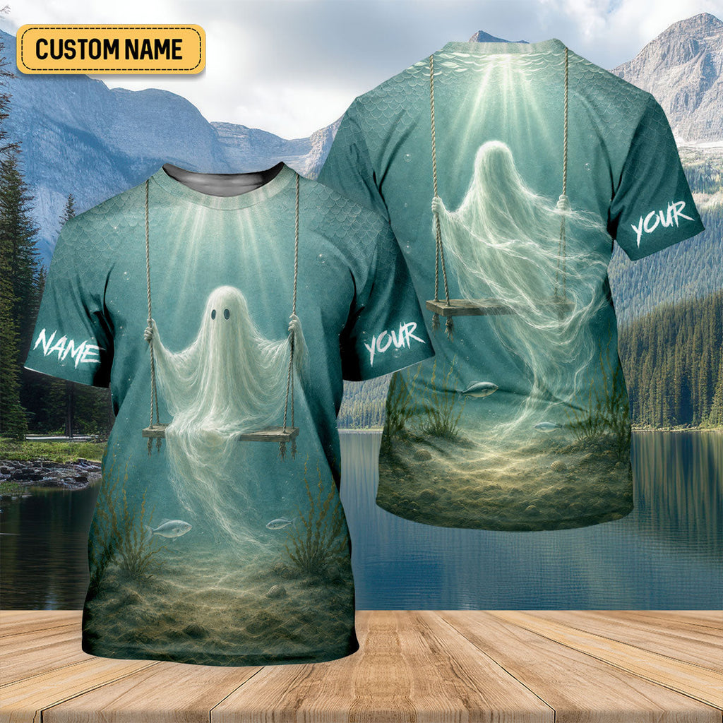 Your Name Underwater Ghost Halloween Fishing UPF Shirt, Womens Fishing Shirt, Fishing Apparel