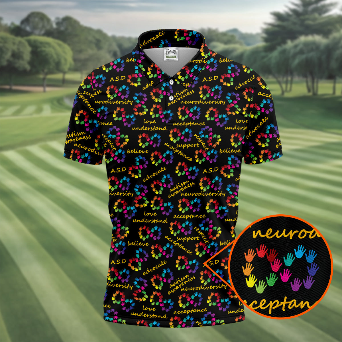 Rainbow Infinity Symbol Autism Awareness Colorful Handprint Golf Shirts For Men, Polo Shirts For Men