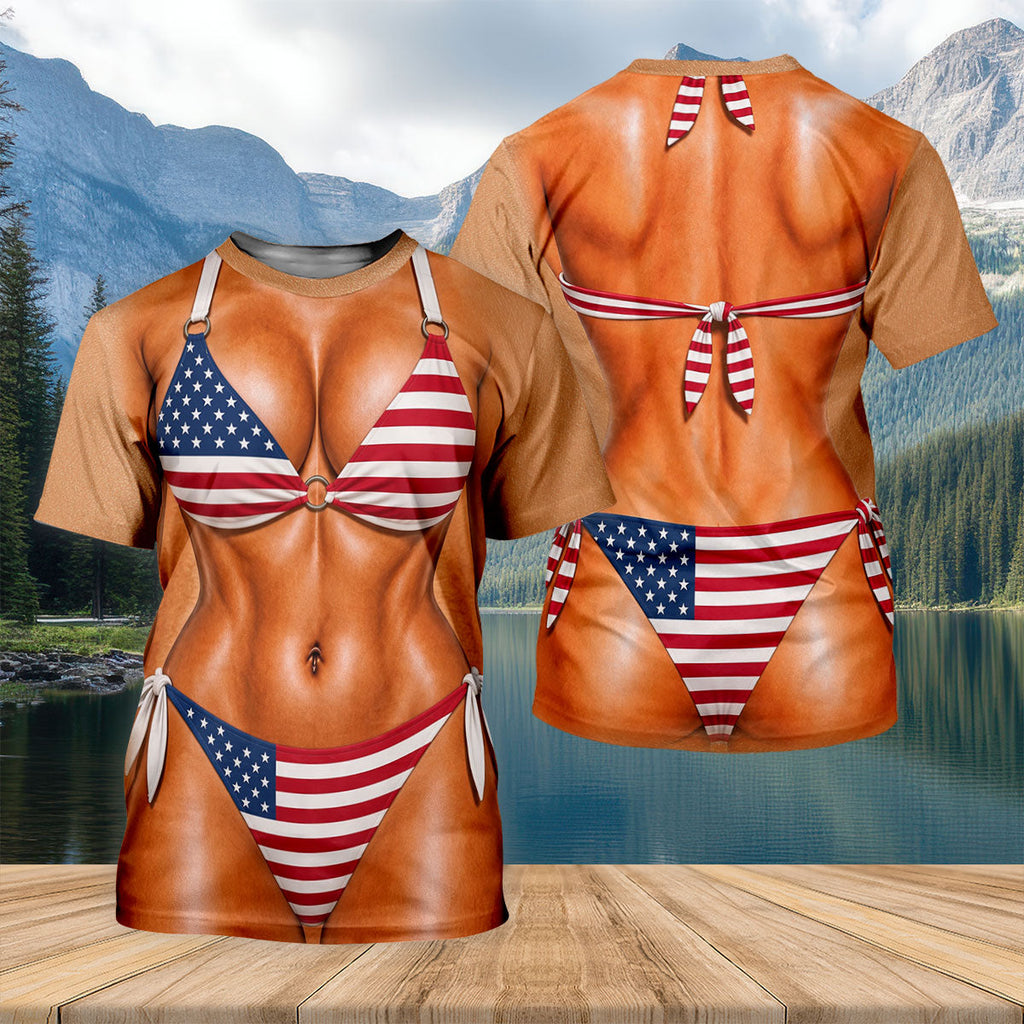 Patriotic Flag Bikini Body Illusion UPF Shirt, Womens Fishing Shirt, Fishing Apparel