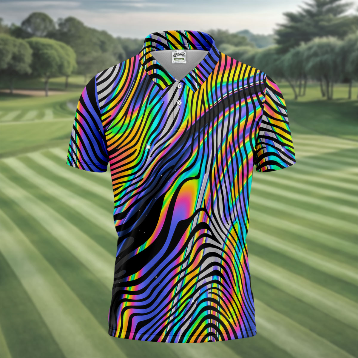 Rainbow Neon LGBT Support Zebra Pattern Golf Tops For Men, Pride Month Golf Shirts For Men