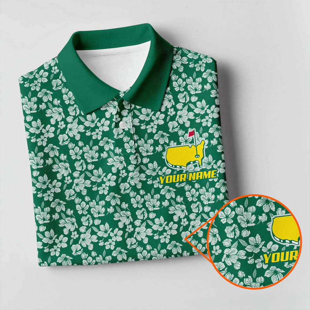 Floral Silhouette Green And White Golf Tops For Men, Golf Shirts For Men, Polo Shirts For Men