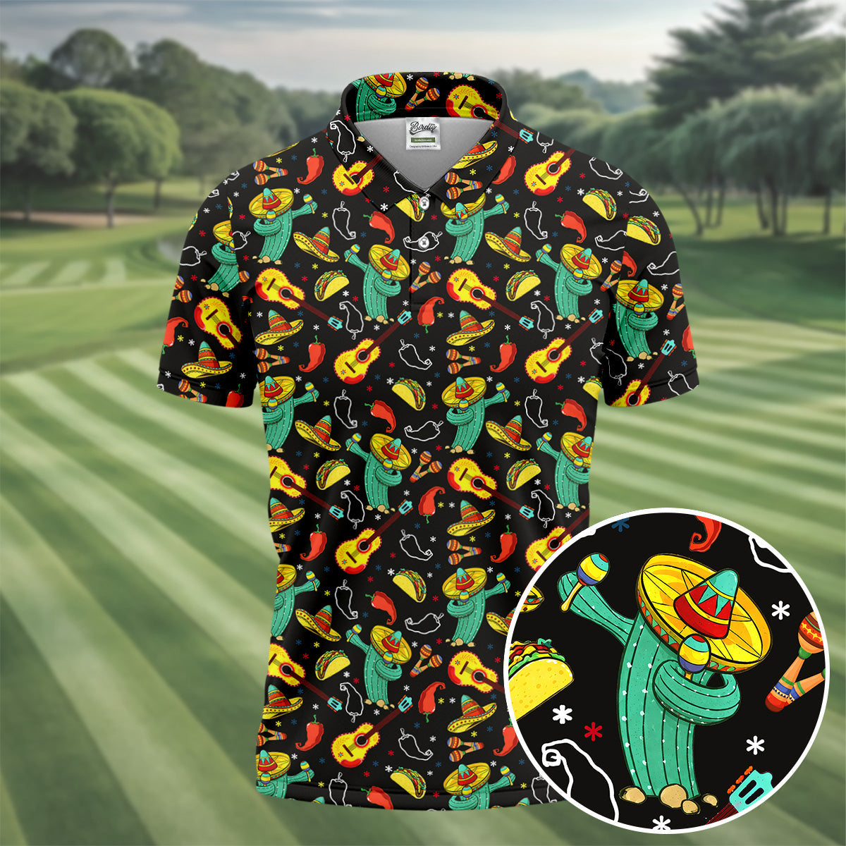 Funny Cactus Mexican Culture Traditions Golf Tops For Men, Cinco De Mayo Celebration Golf Shirts For Men