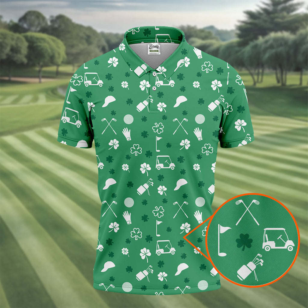 Golf Items Seamless Pattern St. Patrick’s Day Shamrock Golf Shirt, Polo Shirts For Men, Golf Shirts For Men