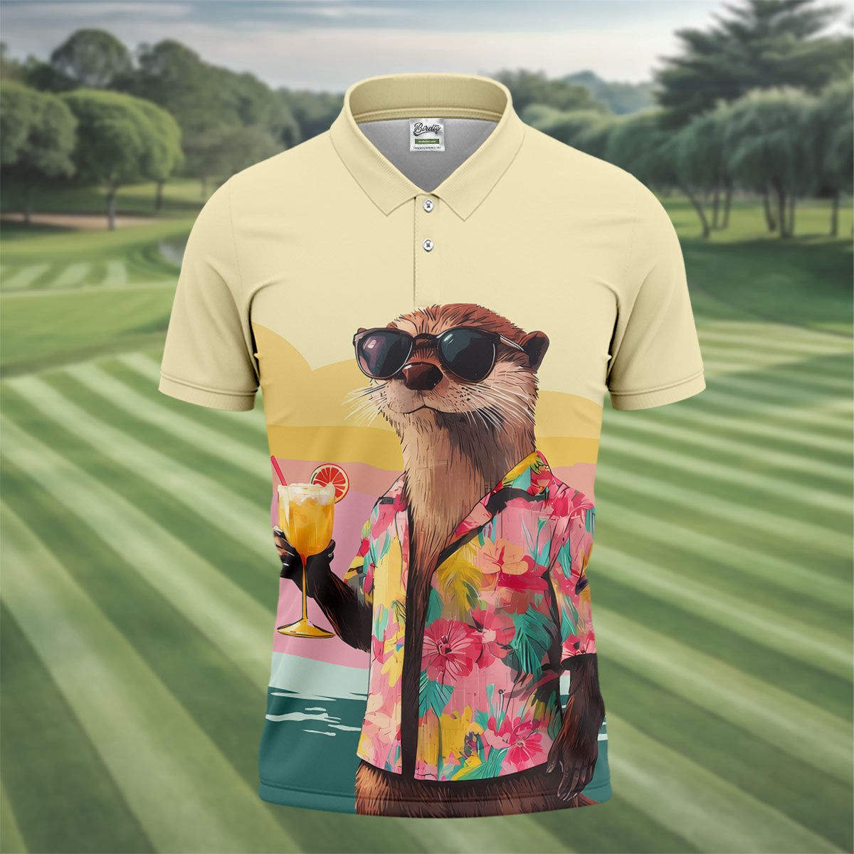 Funny Otter Tropical Theme Hawaiian Golf Shirt, Polo Shirts For Men, Golfing Apparel