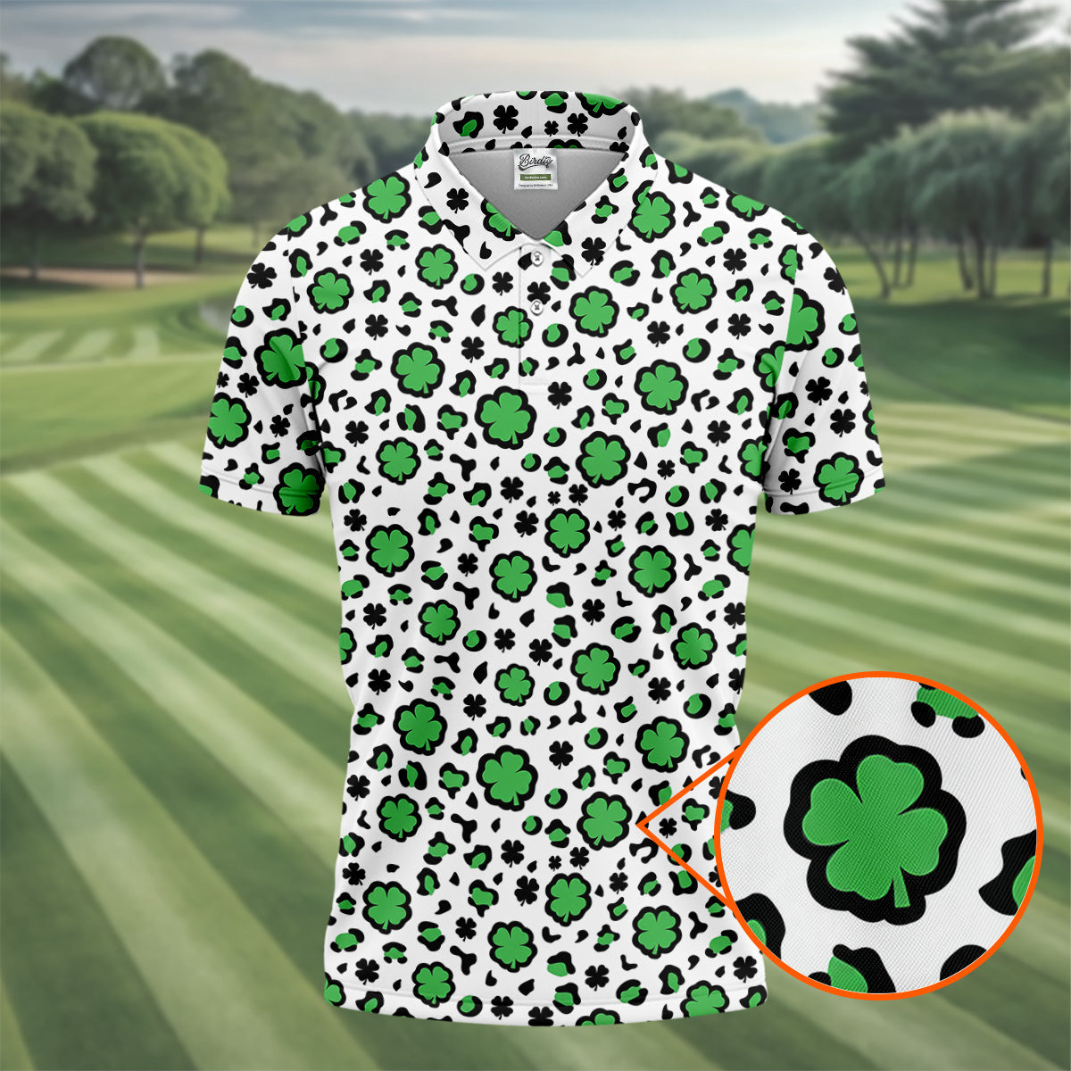 Lucky Four Leaf Clover Leopard Pattern St Patrick's Day Golf Shirt, Polo ShirtFor Men, Golf Shirts For Men