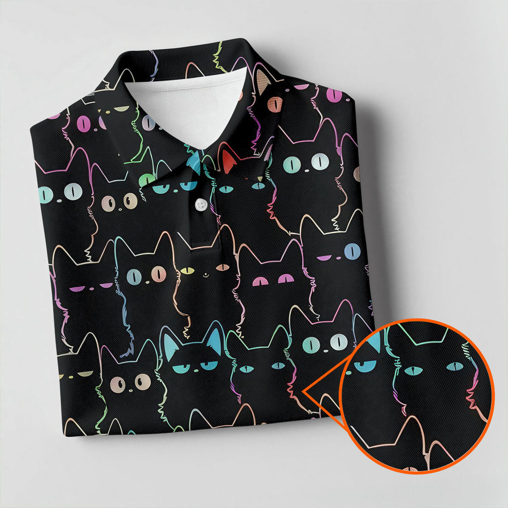 Neon Cat Funny Golf Shirt, Cute Golf Outfit, Polo Shirts For Men, Golf Shirts For Men, Golf Gift For Men
