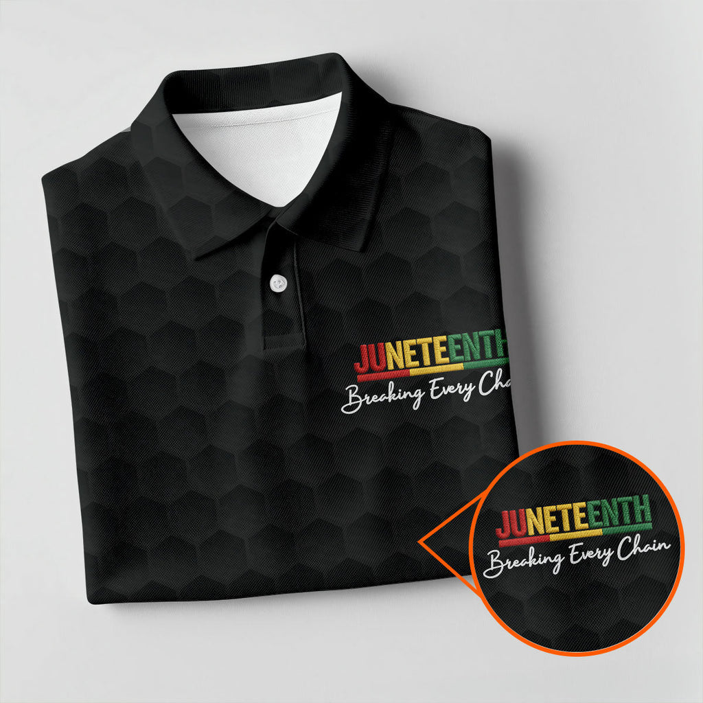 Juneteenth Breaking Every Chain Golf Ball Pattern Golf Tops For Men, Black Heritage Day Golf Shirts For Men