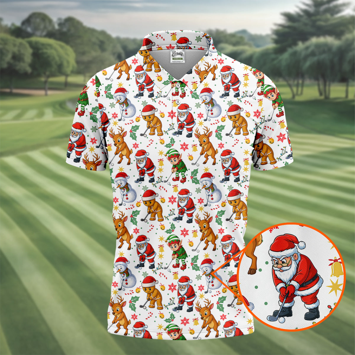 Funny Christmas Characters Golf Tops For Men, Cute Golf Outfit, Fun Golf Shirts For Men, Christmas Golf Shirt