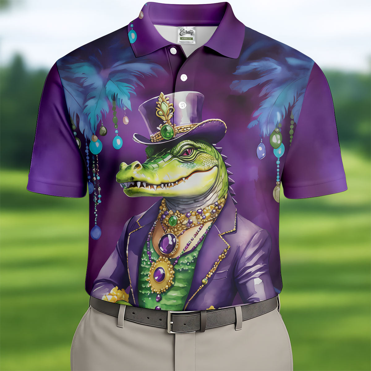 Mardi Gras Alligator Purple Golf Shirt, Men's Funny Golf Shirts, Polo Shirts For Men, Golf Shirts For Men