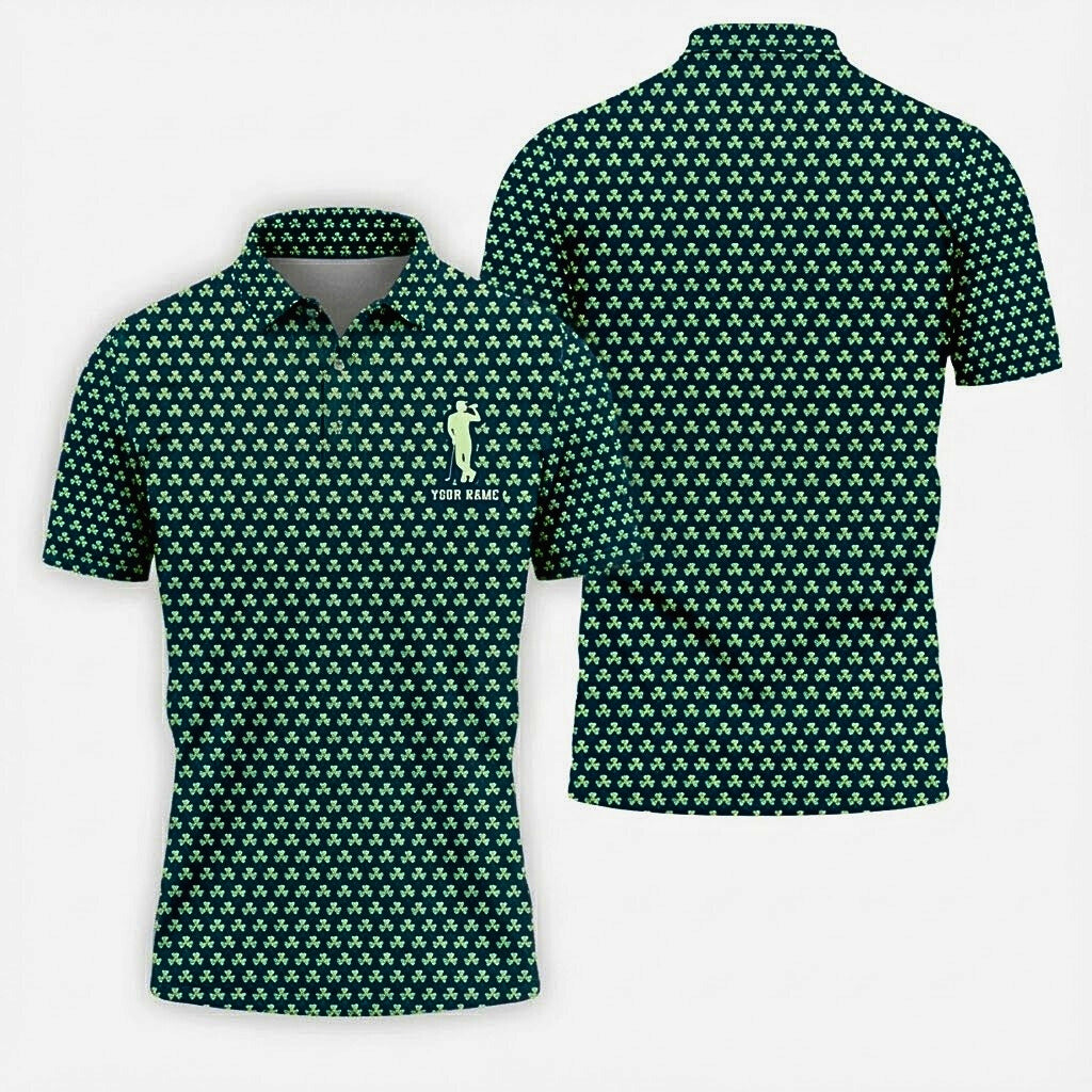 Personalized St Patrick's Day Golf Shirt for Men, Shamrock Beer Green Golf Shirt with Custom Name