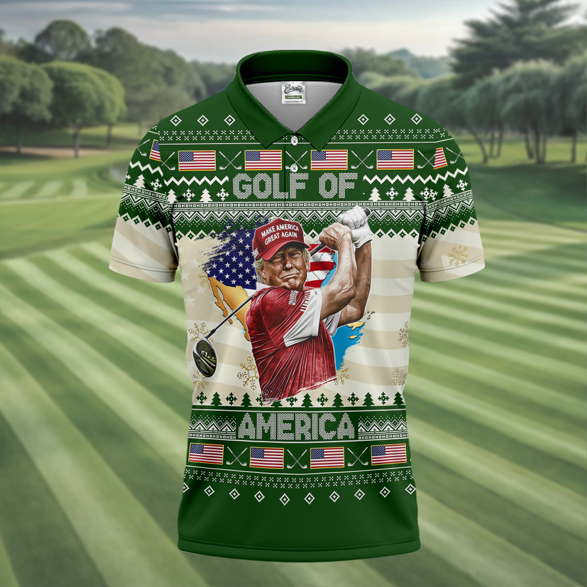 Trump Golf Of America Christmas Golf Shirt Men's Funny Golf Polo Shirts, Unique Gift For Golfer, Christmas Golf Gift