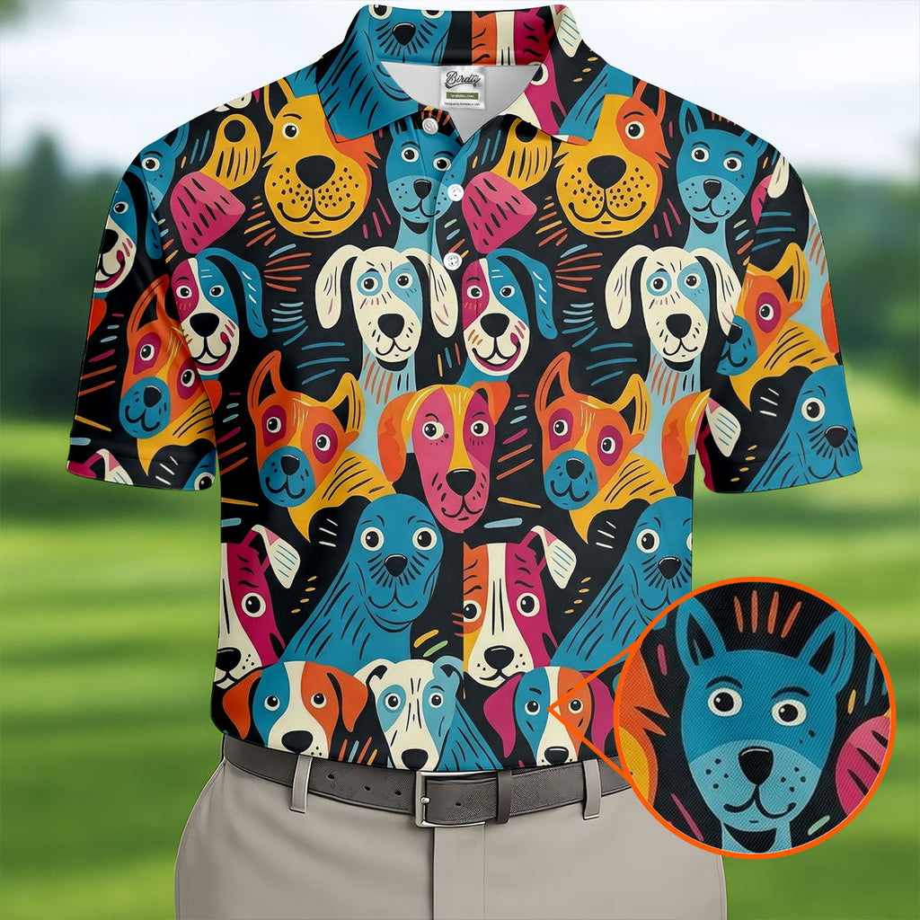 Happy Dog Faces Hawaiian Golf Shirt, Funny Golf Shirt, Abstract Animal Golf Shirts For Men