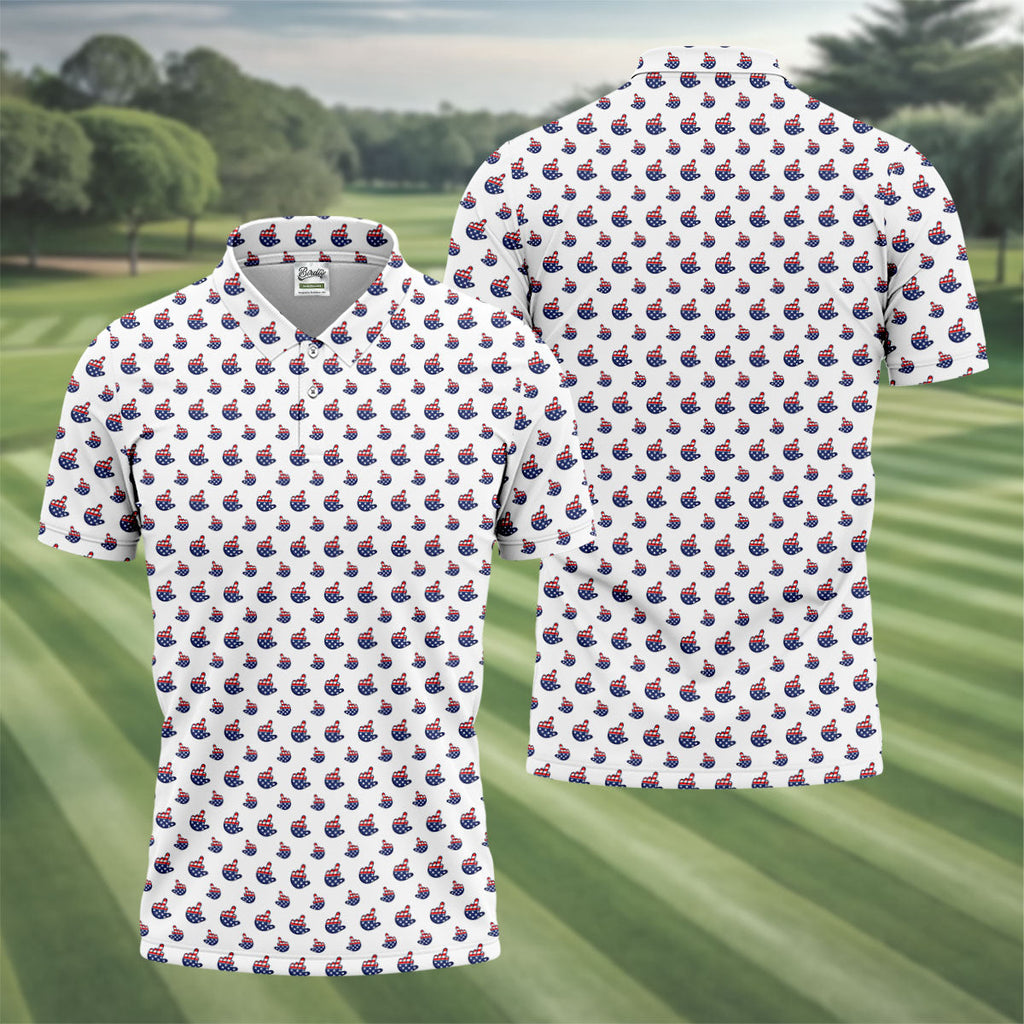 Funny Middle finger US Flag Pattern 250th Anniversary White Golf Shirt, 4th Of July Golf Shirts For Men