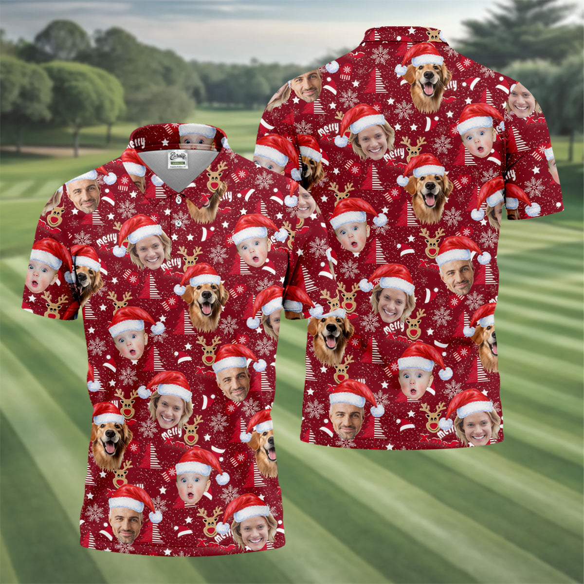 Custom Red Nose Reindeer Merry Xmas Red Golf Shirt, Christmas Golf Shirt, Polo Shirts For Men, Golf Gift For Men