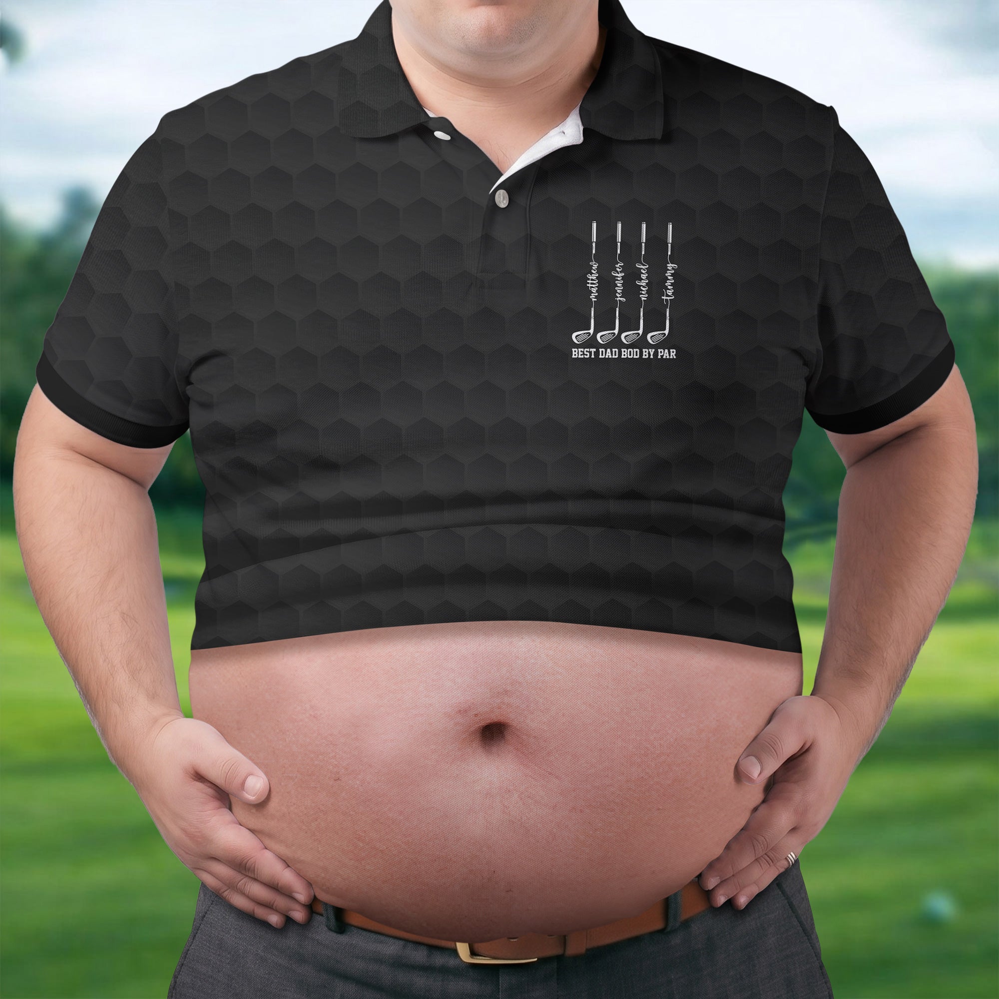 Best Dad Bod By Par Black Men's Funny Golf Polo Shirts, Father's Day Golf Shirt, Golf Gift For Dad