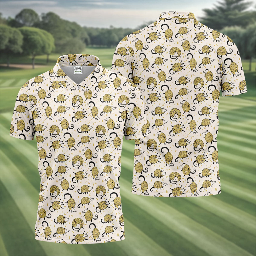 Cute Opossum Seamless Pattern Golf Tops For Men, Cute Golf Outfit, Polo Shirts For Men