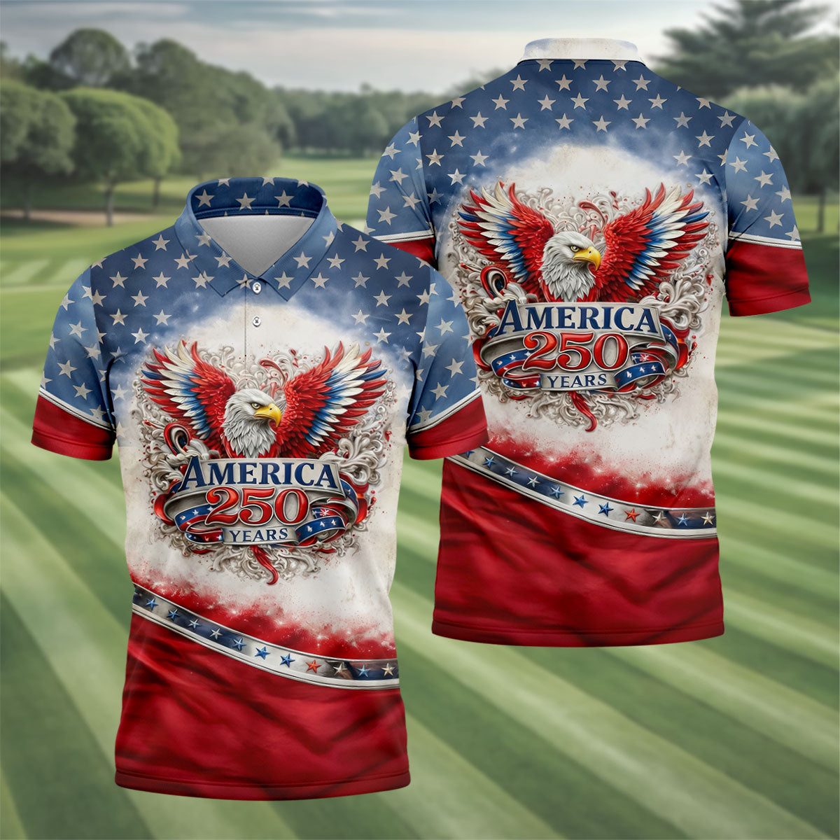America 250 Years Red White Blue 4th Of July Golf Shirt, Patriotic Golf Shirt, Golf Shirts For Men